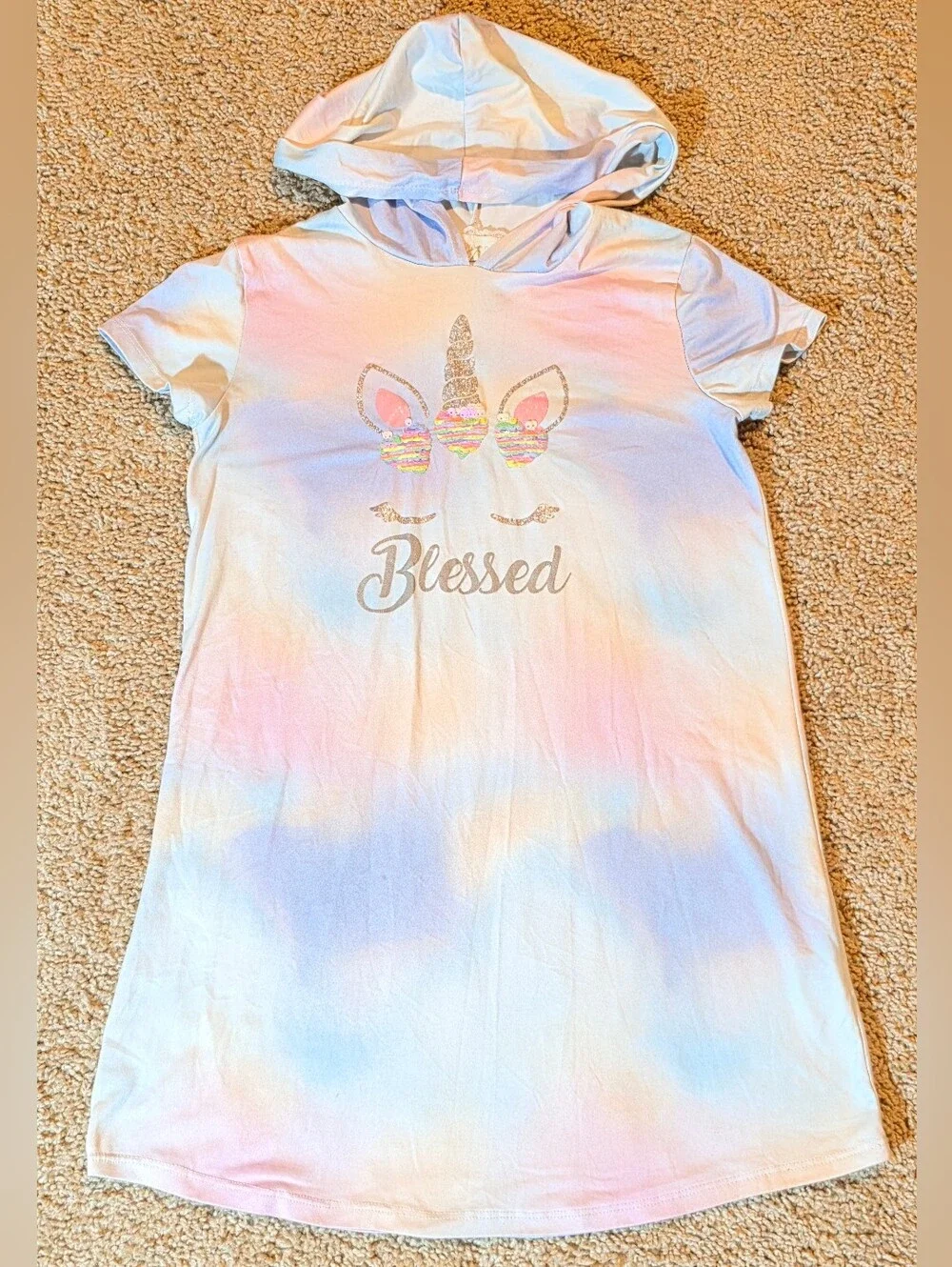 Girls' Pastel Unicorn Hooded Dress - 